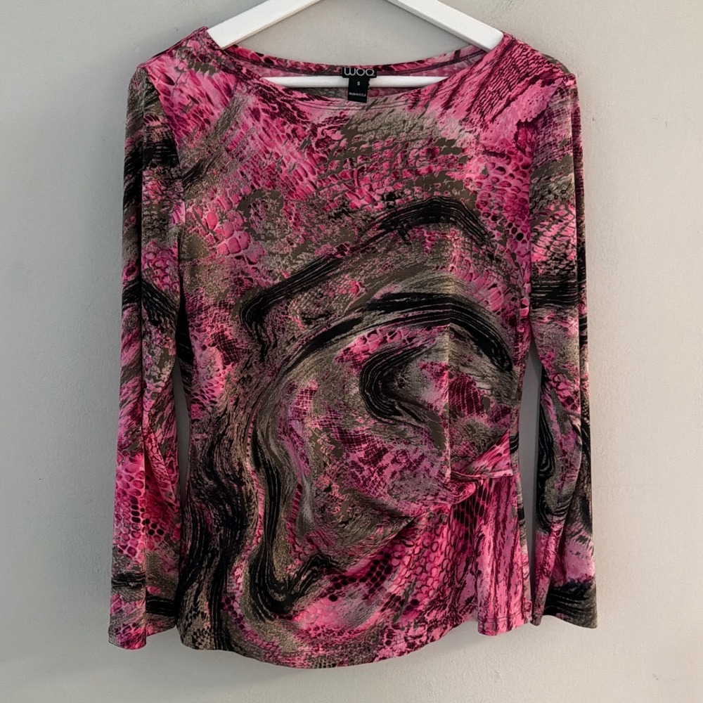 Clara Sunwoo Pink Abstract Snakeskin Swirl Draped Side Tuck Top Womens Small USA